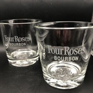 Four Roses Bourbon Whiskey Etched Glasses Set of 4 Embossed Rose Bottom 6oz